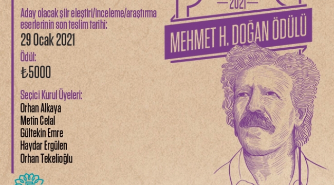 Şiirle ilgilenenler için... Mehmet H. Doğan Ödülü için başvurular devam ediyor 