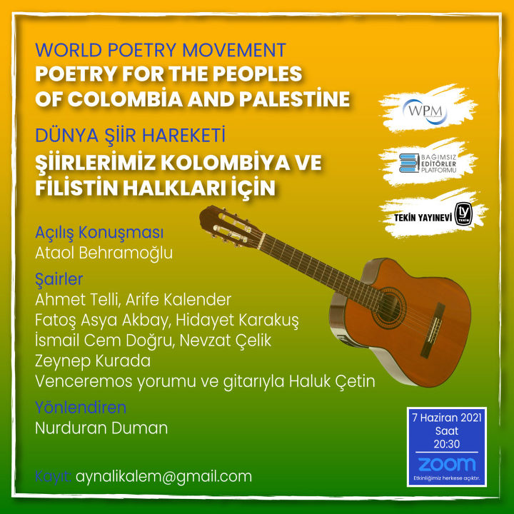 "Şiirlerimiz Kolombiya ve Filistin Halkları için" etkinliği çevrimiçi 